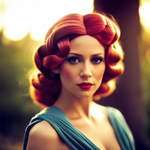 An image of a styled costume wig on a mannequin head