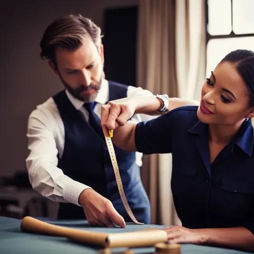 an image of a tailor using a measuring tape to take precise measurements of a client's body